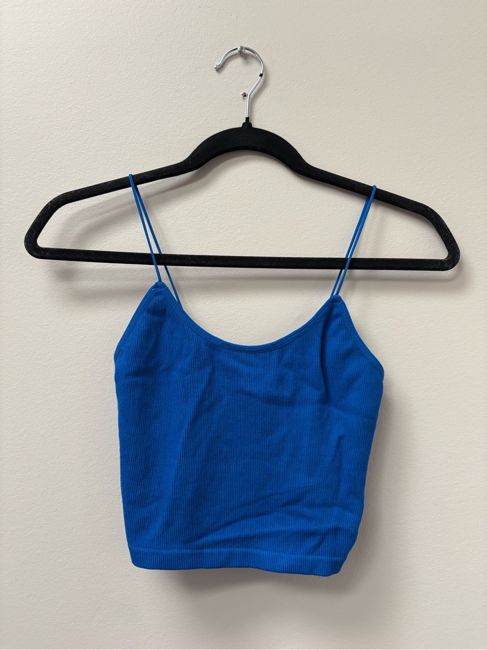 Streetwear Society Blue Ribbed Spaghetti-Strap Crop Tank